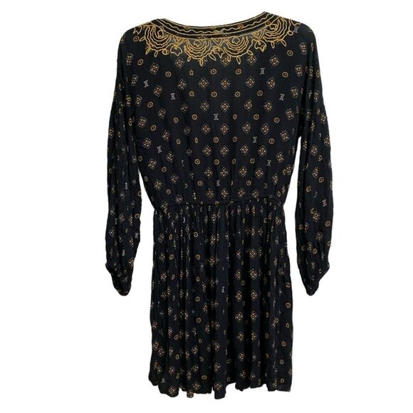 Volcom Champain Trail Mini Dress Size S Boho Folksy Black Gold Embroidered Rodeo - Picture 13 of 16